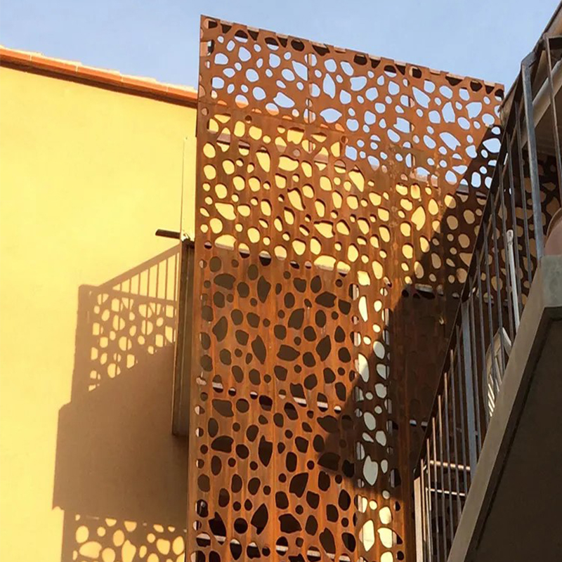 corten steel laser cut metal privacy screen